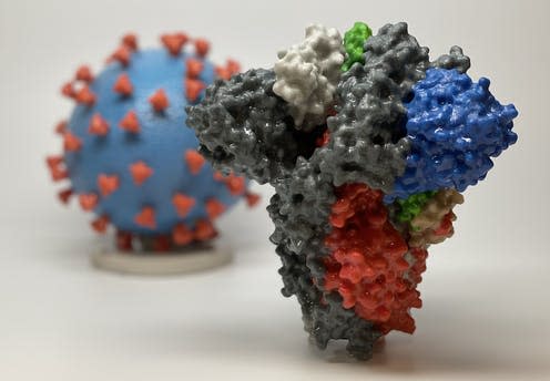 <span class="caption">Say hello to Spike. </span> <span class="attribution"><a class="link " href="https://commons.wikimedia.org/wiki/File:Novel_Coronavirus_SARS-CoV-2_Spike_Protein_(49584124196).jpg" rel="nofollow noopener" target="_blank" data-ylk="slk:National Institute of Allergy and Infectious Diseases;elm:context_link;itc:0;sec:content-canvas">National Institute of Allergy and Infectious Diseases</a>, <a class="link " href="http://creativecommons.org/licenses/by-sa/4.0/" rel="nofollow noopener" target="_blank" data-ylk="slk:CC BY-SA;elm:context_link;itc:0;sec:content-canvas">CC BY-SA</a></span>