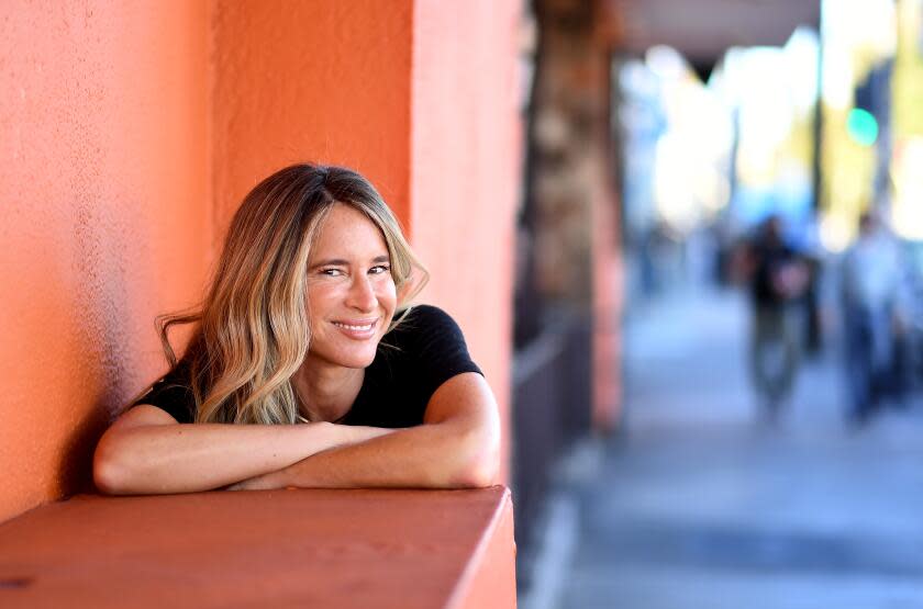 LOS ANGELES, CALIFORNIA JANUARY 14, 2021-Angeleno poet and novelist Melissa Broder stands along Fairfax Ave. in Los Angeles. (Wally Skalij/Los Angeles Times)