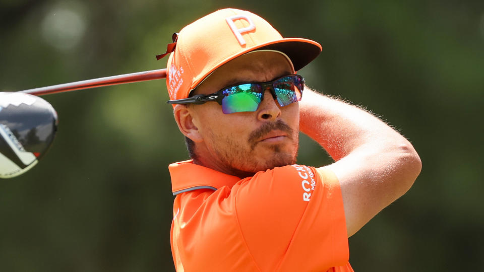   Rickie Fowler takes a shot during the 2023 Wells Fargo Championship at Quail Hollow 