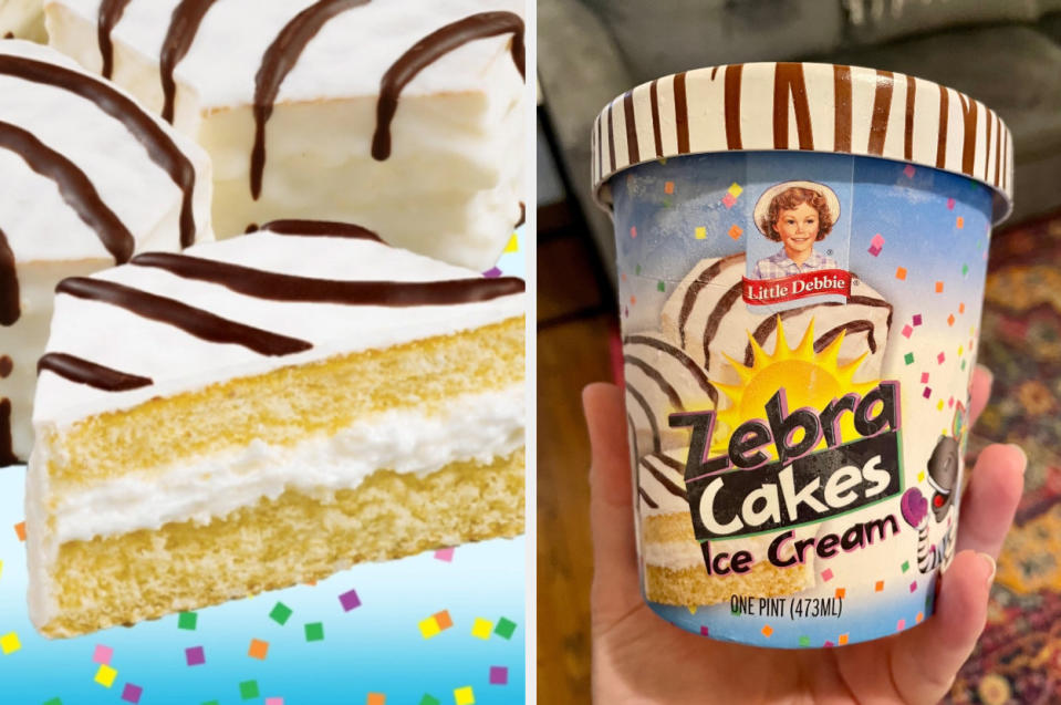 zebra cakes next to a pint of ice cream