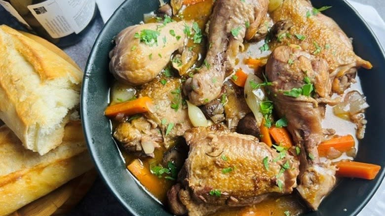 coq au vin in serving dish