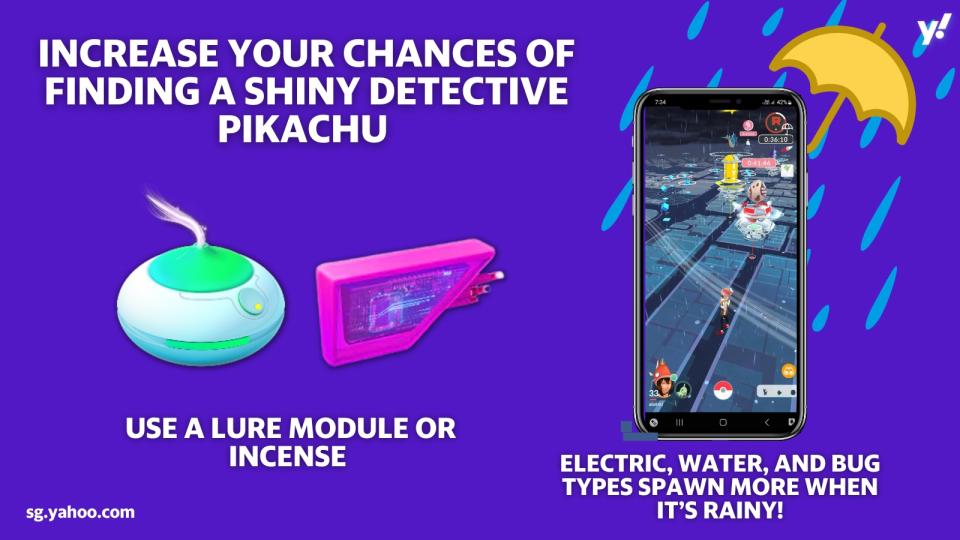 The more chances of encountering Pikachu, the more chances of finding a shiny. You can use a lure module or an incense. Electric-type Pokémon also spawn more when it rains. (Photo: Niantic)