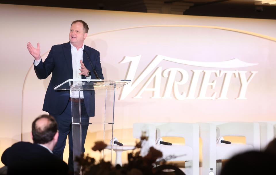 Deseret Management President and CEO Jeff Simpson speaks during the Variety Spirituality and Faith in Entertainment breakfast presented by FAMI at The London hotel on Tuesday Feb. 13, 2024, in Los Angeles, California. | Rodin Eckenroth, Variety via Getty Images