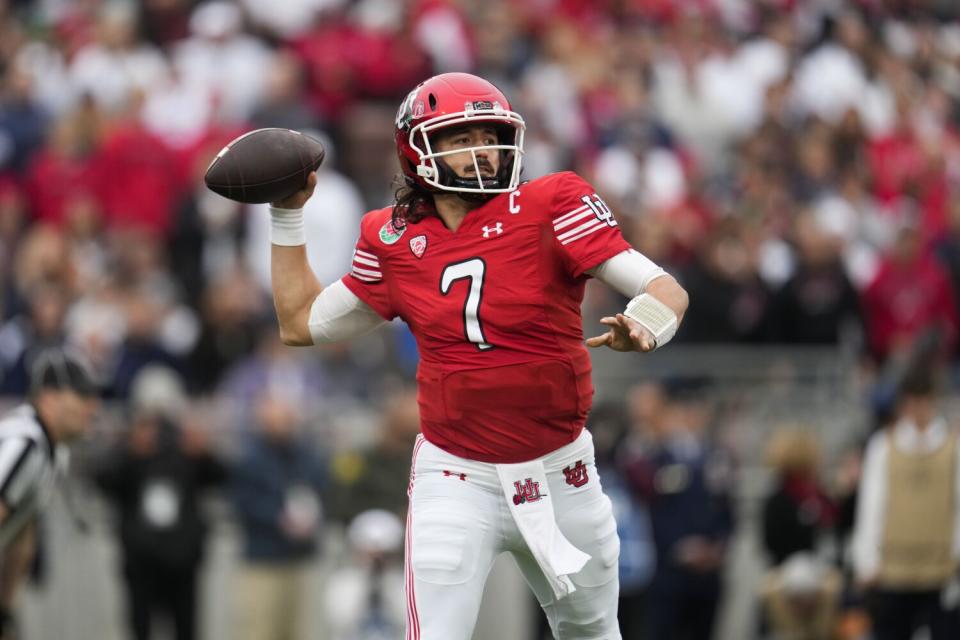 Utah quarterback Cameron Rising looks to throw against Penn State in the Rose Bowl on Jan. 2.