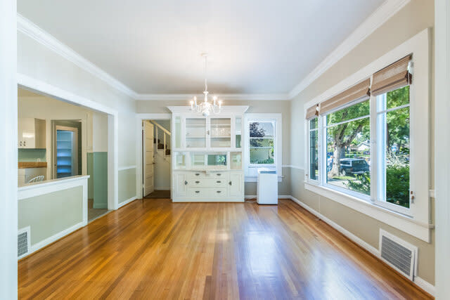 An interior view of the house's built in furniture like a storage cabinet.