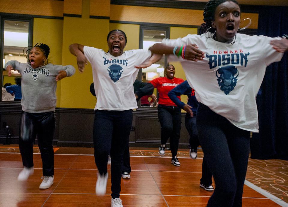 The Howard University Step Team performs at the Greater Framingham Community Church's 37th annual Dr. Martin Luther King Jr. Day Celebration at the Verve Hotel Tapestry in Natick, Jan. 15, 2024.