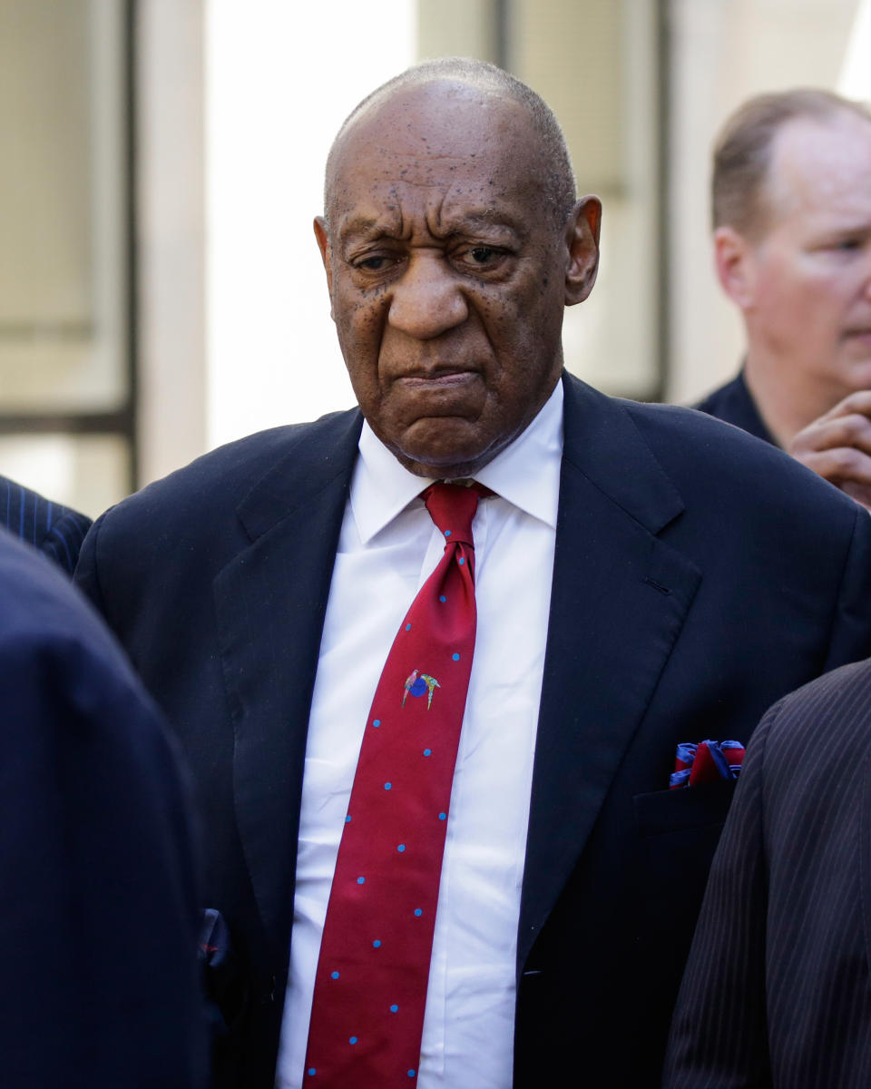 Bill Cosby leaving the the Montgomery County Courthouse in Pennsylvania after being found guilty in the retrial of his sexual assault case. Source: Getty