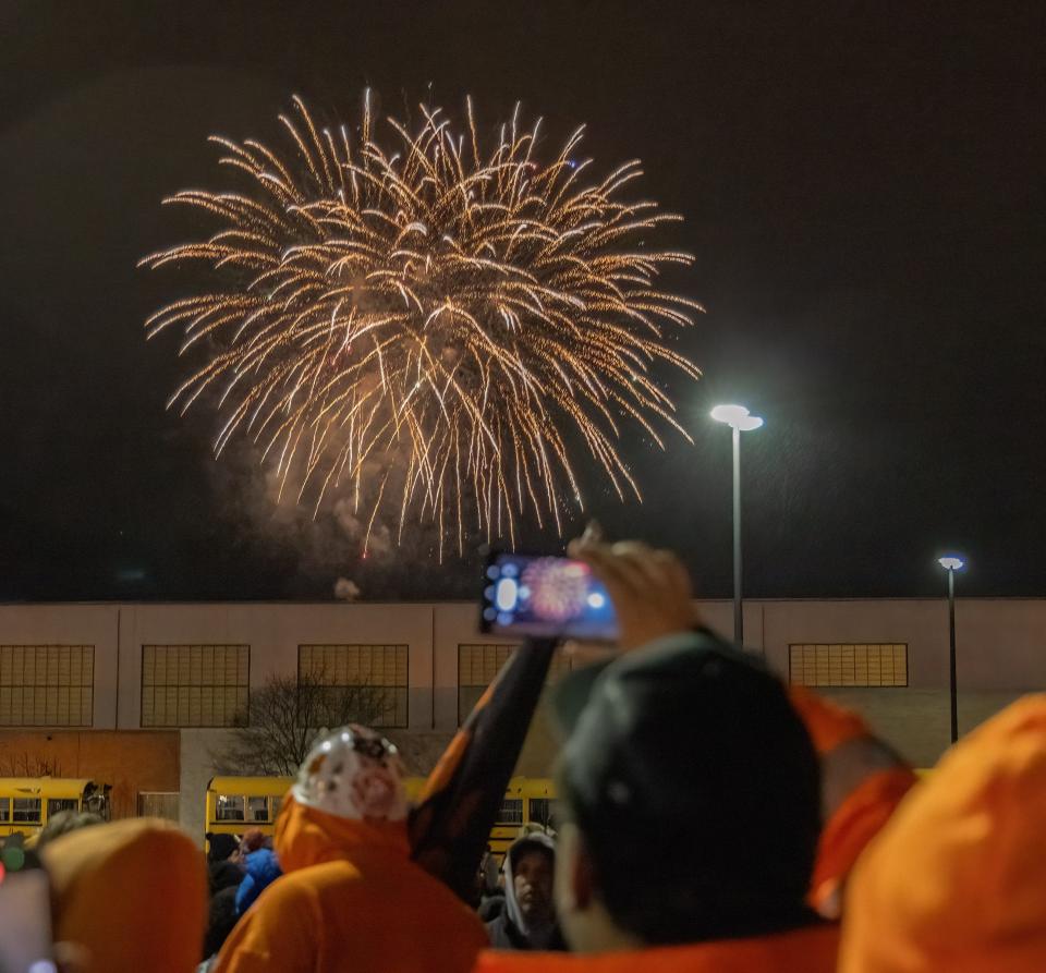 Fireworks Sunday capped off the state football championship parade and rally in downtown Massillon.