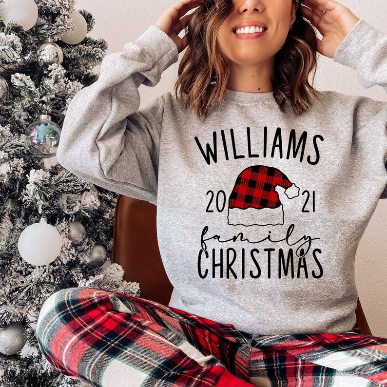20) Buffalo Plaid Christmas Sweatshirt Custom Family Name