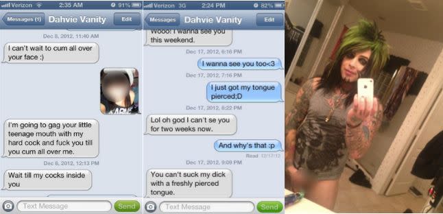 Torres allegedly sent the above messages (in grey) and photo to Tiffany Galvez when she was 17. (Photo: )