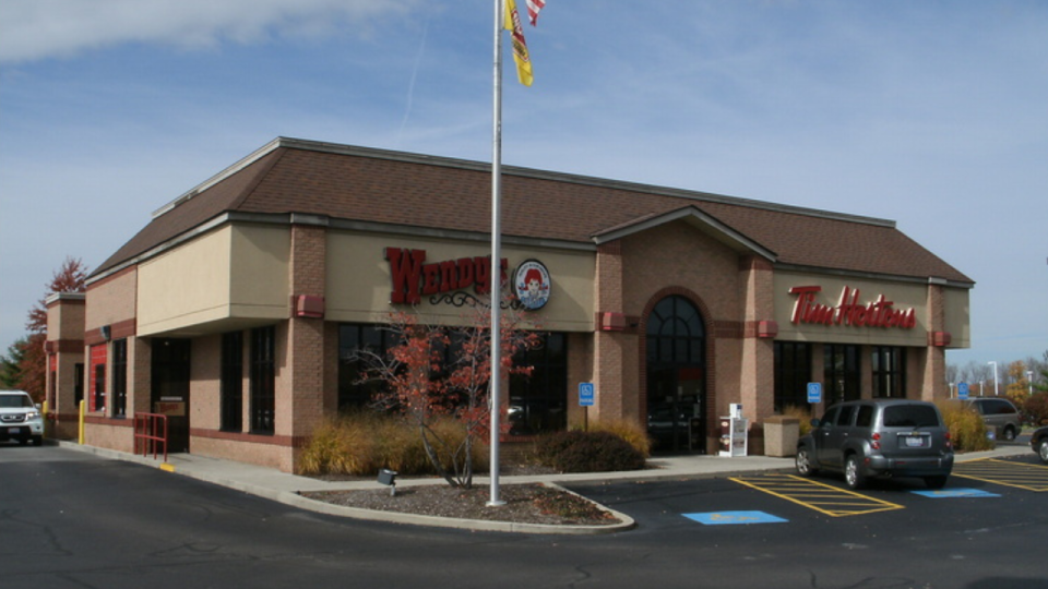 <em>Wendy’s and Tim Hortons had closed several years before the COVID-19 pandemic, leaving the structure abandoned for several years. (Delaware County Auditor’s Office) </em>