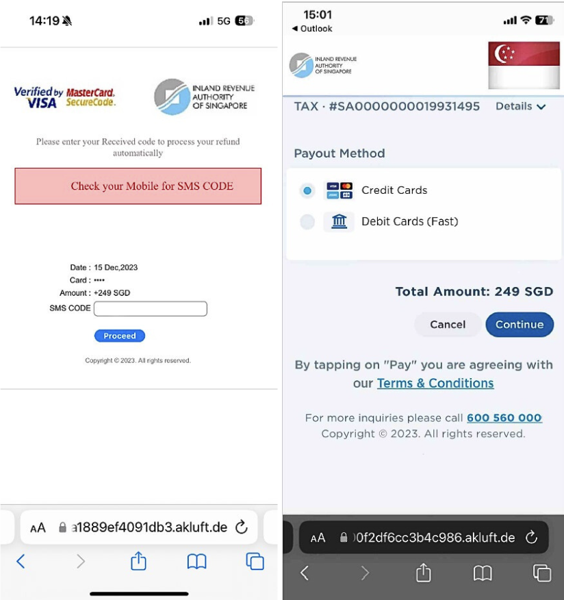 Screenshots of the website impersonating IRAS (Photos: Singapore Police Force)