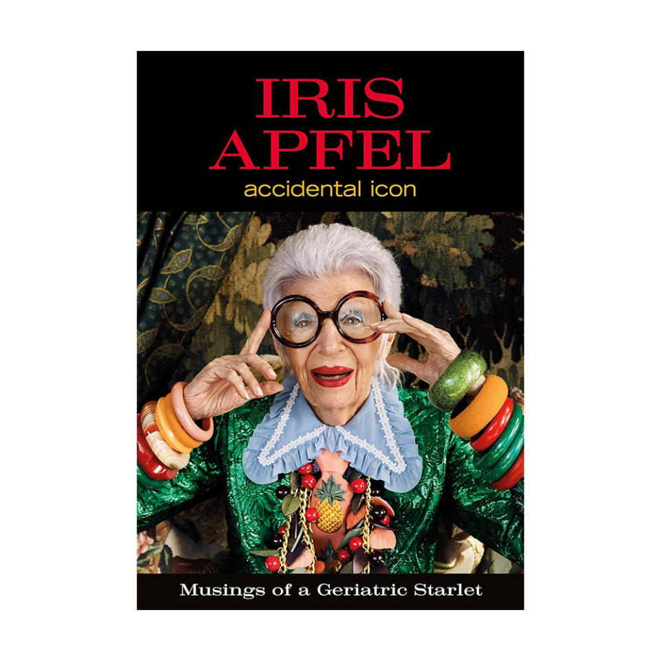 Iris Apfel Accidental Icon book, cover image of Iris Apfel in colorful attire