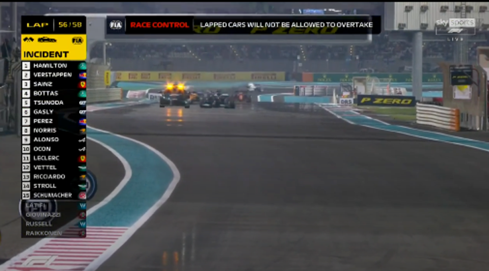 The first message from race control: lapped cars will not be allowed to overtake (Sky Sports F1)