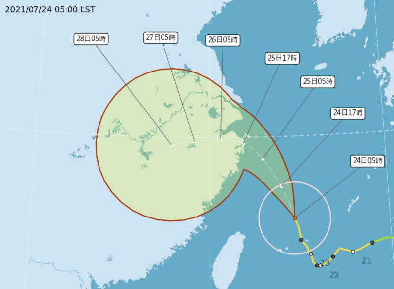 ▲中度颱風烟花持續北上也為北台灣帶來雨勢，但中央氣象局表示隨著颱風持續北上，並逐漸遠離台灣，預計今（24）日上午11時30分解除海上颱風警報。（圖／氣象局提供）