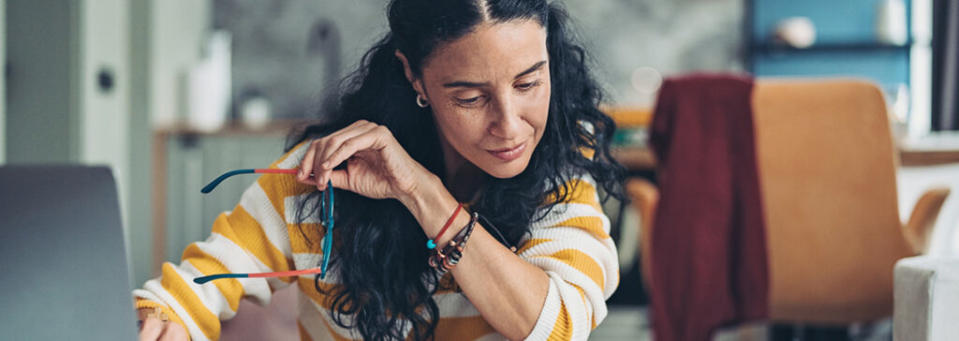 woman working on computer at home