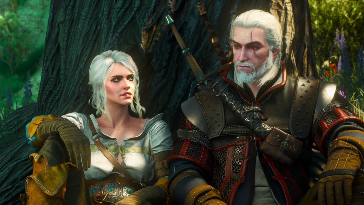  The Witcher 3 next gen update release times - Ciri and Geralt sitting. 