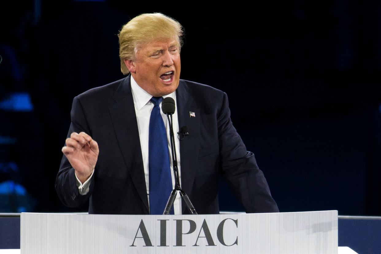 Then-presidential candidate Donald Trump speaks at the 2016 American Israel Public Affairs Committee (AIPAC) Policy Conference in Washington, D.C.