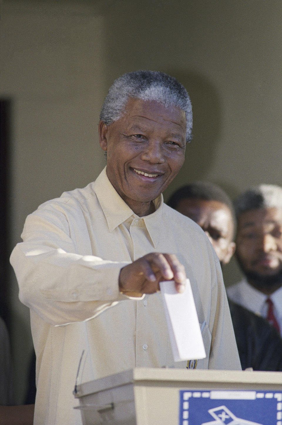 FILE — Nelson Mandela addresses supporters during victory celebrations in Johannesburg as he and the African National Congress are set to take power following the country's first racially integrated election, May 2, 1994. South Africans celebrate "Freedom Day" every April 27, when they remember their country's pivotal first democratic elections in 1994 that announced the official end of the racial segregation and oppression of apartheid. (AP Photo/Peter Delong/File)