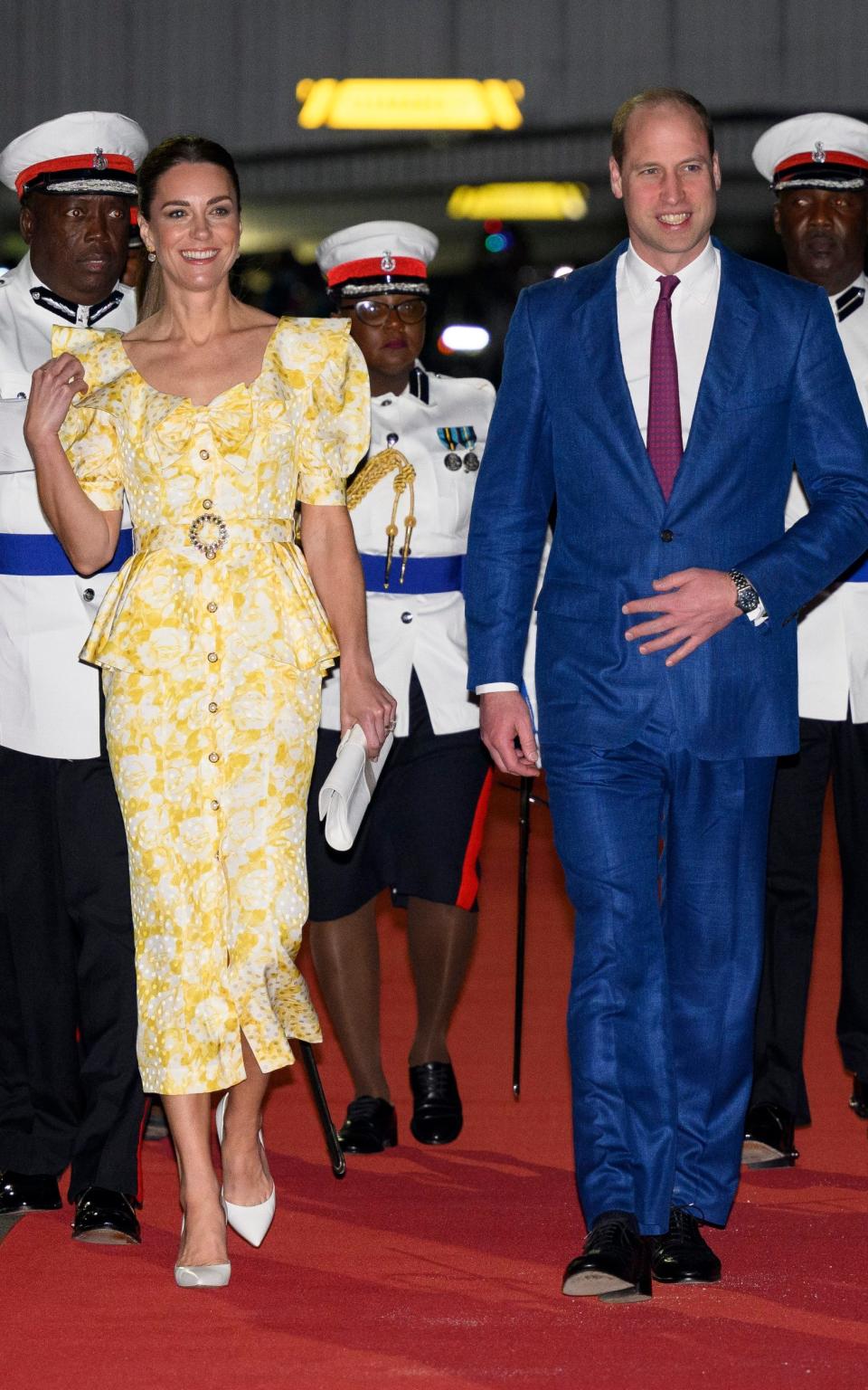 Dramatic details on Kate's Bahamas dress added an edge - Pool/Samir Hussein 