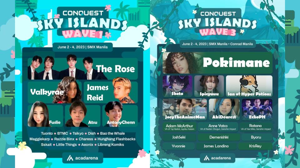Some of the Headliners joining the event include popular content creators like Valkyrae, Pokimane,  Fuslie, Atsu, Spicyuuu, and more. (Photo: CONQuest PH 2023)