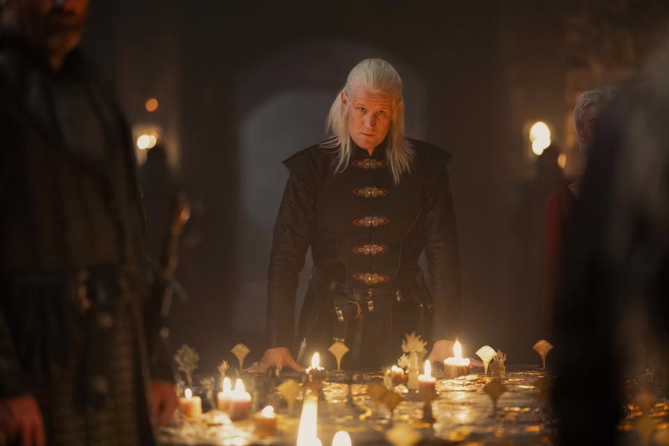 Matt Smith's Daemon Targaryen tasks Blood and Cheese to exact revenge on Aemond Targaryen, but they instead kill Helaena's young son in House of the Dragon. (Sky)