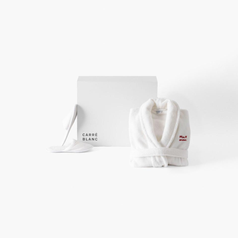 Coffret peignoir et chausson de l’amour en coton, Carré Blanc