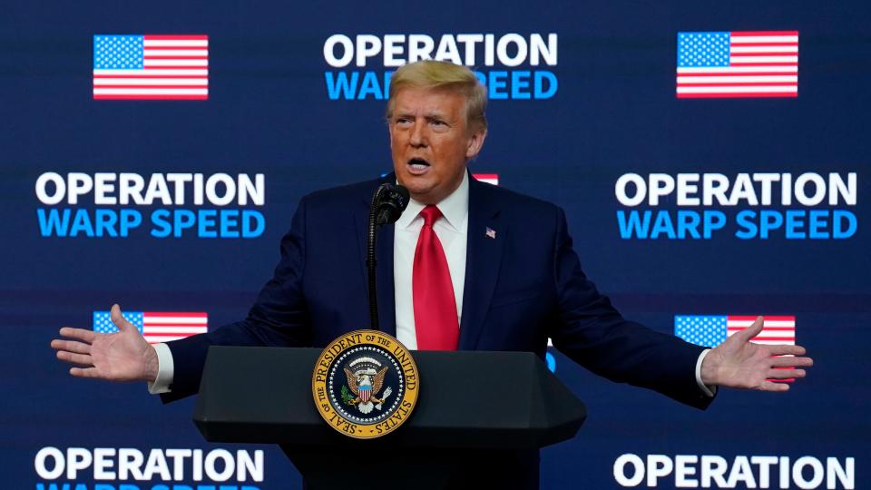 President Donald Trump speaks during an "Operation Warp Speed Vaccine Summit" on the White House complex, Tuesday, Dec. 8, 2020, in Washington, D.C.