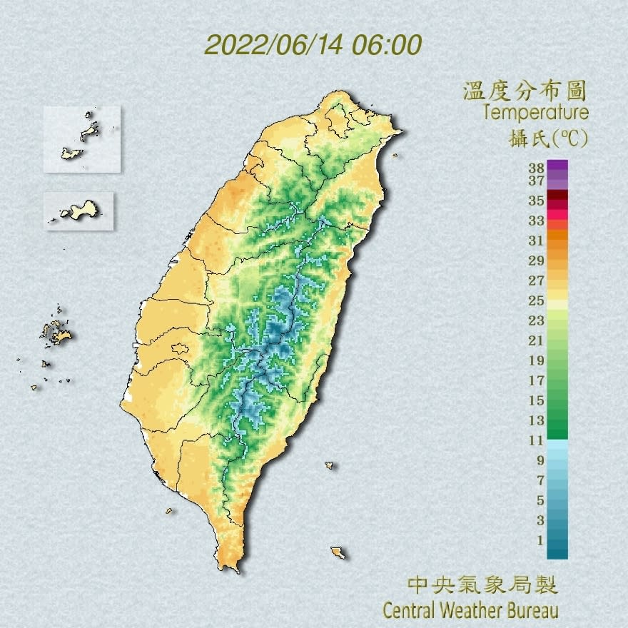 今日與昨日天氣型態相似，感受偏炎熱。（圖／翻攝自中央氣象局）