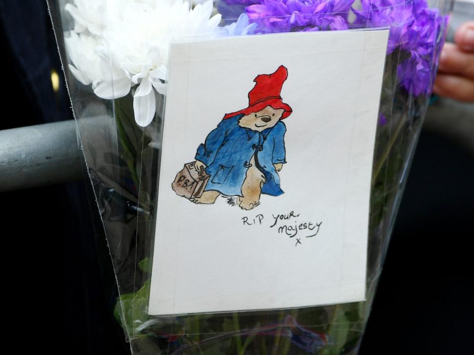 A painting of Paddington Bear outside of Queen Elizabeth's funeral at Westminster Abbey.