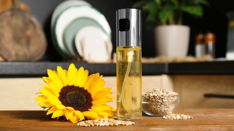 spray bottle with sunflower oil