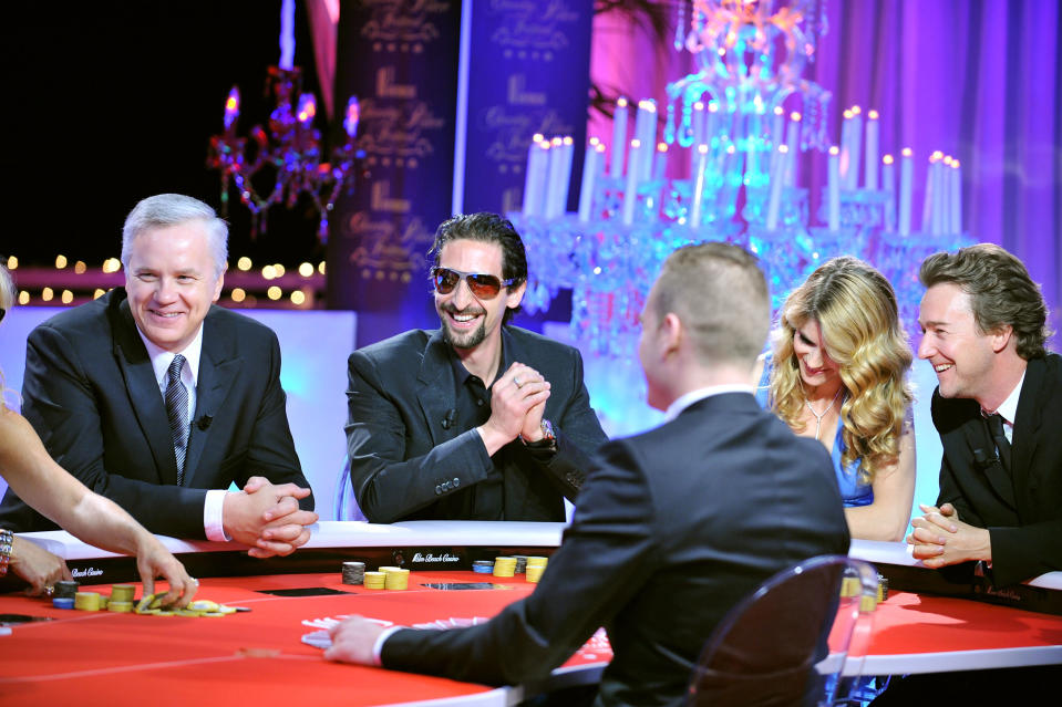 CANNES, FRANCE - MAY 17:  (L-R) Actors Tim Robbins, Adrien Brody, Alice Taglioni and Edward Norton attend the Partouche Charity Poker Festival held at Palm Beach Casino during the 61st Cannes International Film Festival on May 17, 2008 in Cannes, France.  (Photo by Pascal Le Segretain/Getty Images for Partouche)