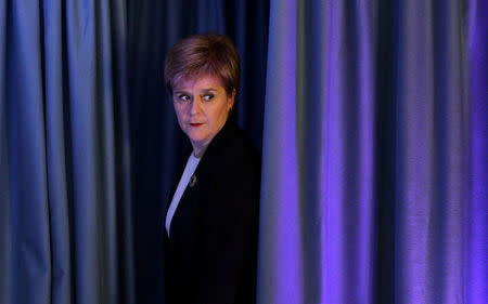 FILE PHOTO: Scotland's First Minister Nicola Sturgeon arrives to offer her reaction to the attack in Manchester to journalists in Edinburgh, Britain May 23, 2017. REUTERS/David Cheskin/Pool/File Photo