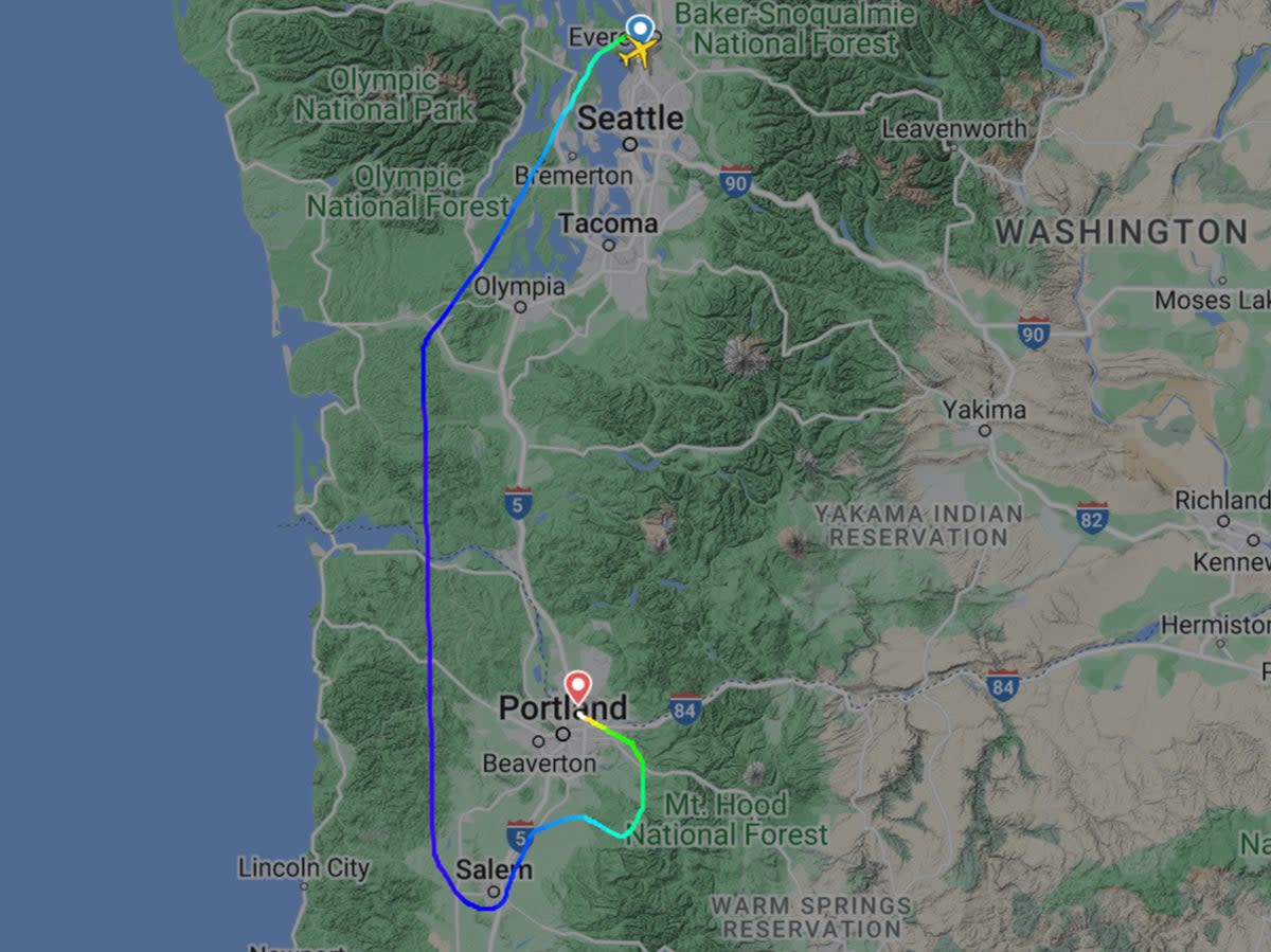 Emergency landing: Flightpath of Horizon Air 2059 from Everett, diverted to Portland (Simon Calder)