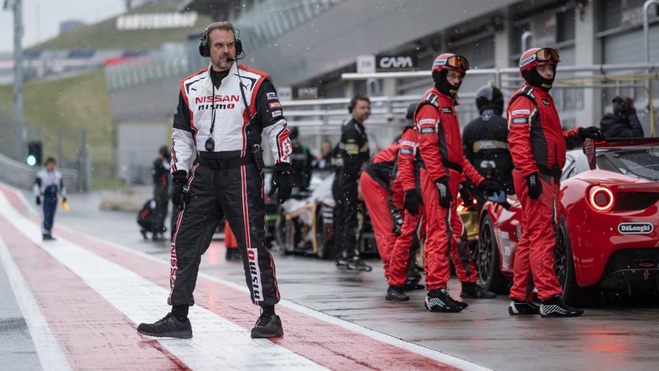 David Harbour in a race track