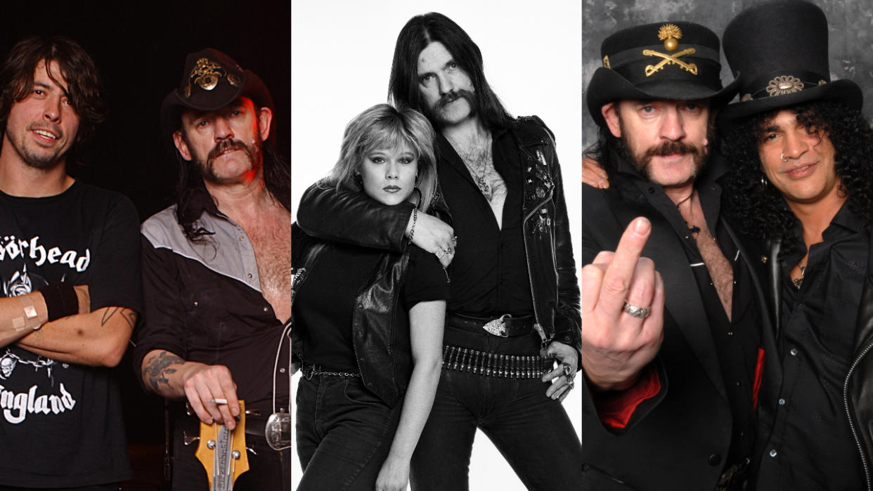  Lemmy with collaborators Dave Grohl, Samantha Fox and Slash. 
