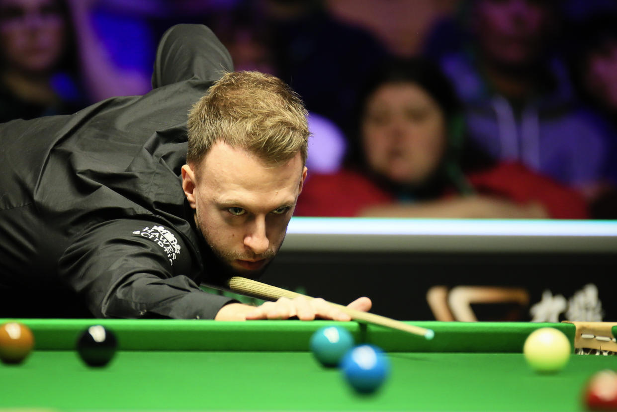 BELFAST, NORTHERN IRELAND - NOVEMBER 17: Judd Trump of England plays a shot during the final match against Ronnie O'Sullivan of England on day seven of 2019 Northern Ireland Open at Waterfront Hall on November 17, 2019 in Belfast, Northern Ireland. (Photo by Tai Chengzhe/VCG via Getty Images)