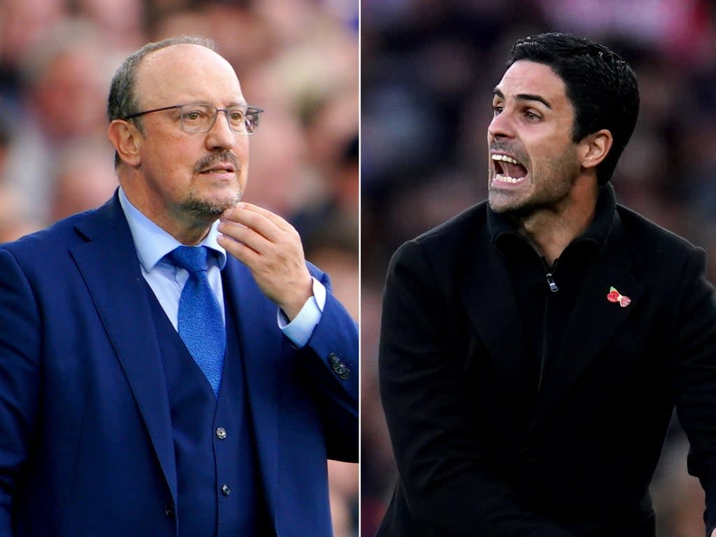 Rafael Benitez (left) hopes Everton can take heed from Mikel Arteta’s experience (PA)