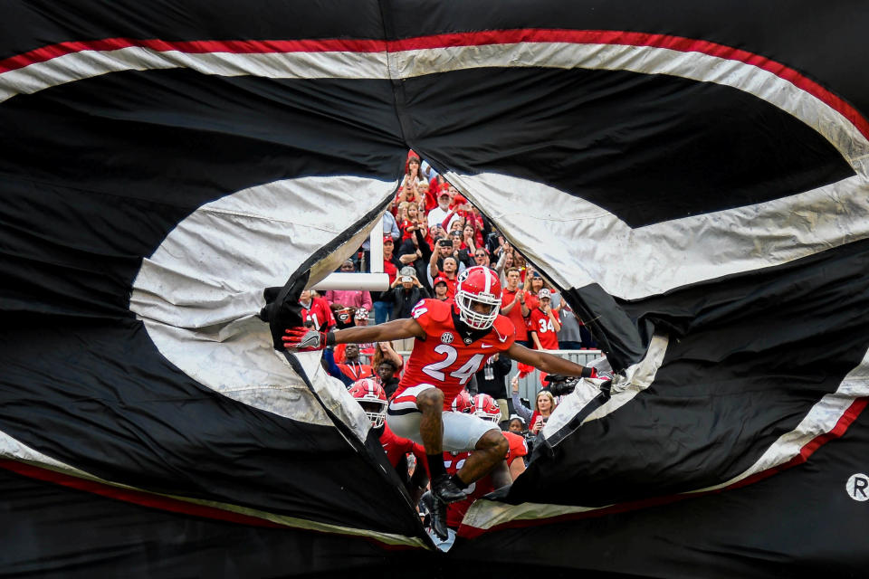 The Georgia Bulldogs will make their first appearance in the championship game of the College Football Playoff on Monday night. (Reuters)