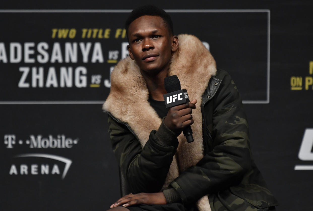 UFC middleweight champion Israel Adesanya apologized for remarks about Sept. 11. (Jeff Bottari/Zuffa LLC)