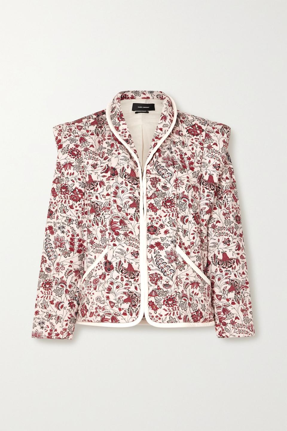 6) Anissaya Convertible Faux Leather-Trimmed Quilted Floral-Print Cotton Jacket