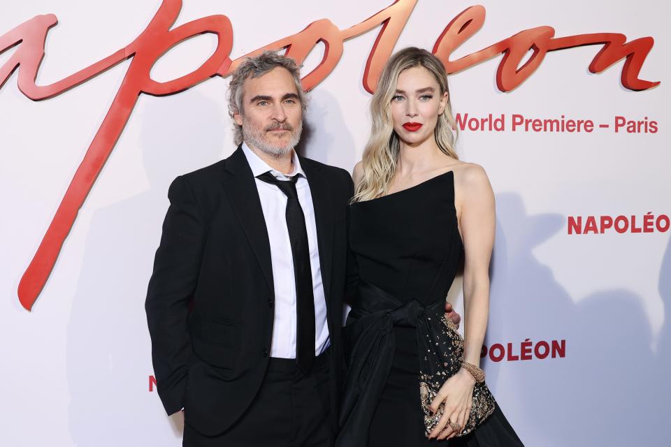 Joaquin Phoenix and Vanessa Kirby attend the "Napoleon" World Premiere on Nov. 14 at Salle Pleyel in Paris, France.