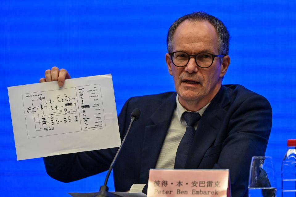 Scientist Peter Ben Embarek speaks during a press conference to wrap up a visit by an international team of experts from the World Health Organization in the city of Wuhan, China, on February 9, 2021.