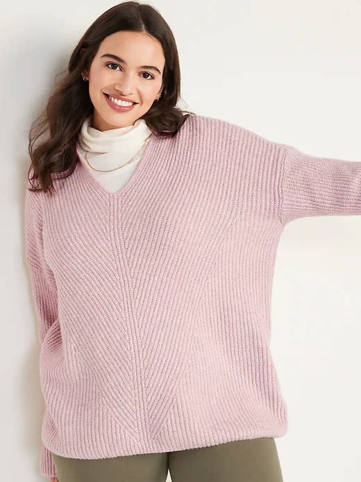 Slouchy Shaker-Stitch Tunic Hoodie. Image via Old Navy.