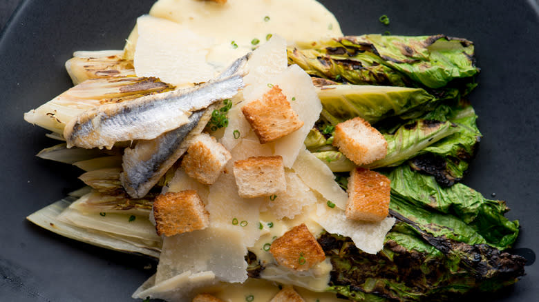 caesar salad with white anchovies