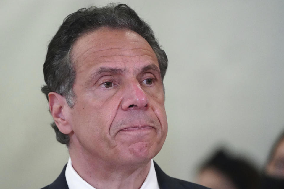 New York Gov. Andrew Cuomo speaks at an event at the new Settlement Community Center in the Bronx borough of New York, Friday, March 26, 2021. (Carlo Allegri/Pool Photo via AP)