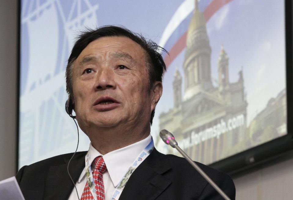 Ren Zhengfei, CEO of Huawei Technologies, speaks at the International economic forum in St. Petersburg, Russia, Friday, June 22, 2012. President Vladimir Putin said Thursday that reforming Russia's economy is his top priority. Business leaders welcomed the commitment, but noted that such pledges have been made before and need to be backed up by action. (AP Photo/Dmitry Lovetsky)