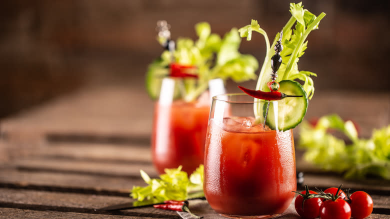 Bloody Mary cocktails in glasses