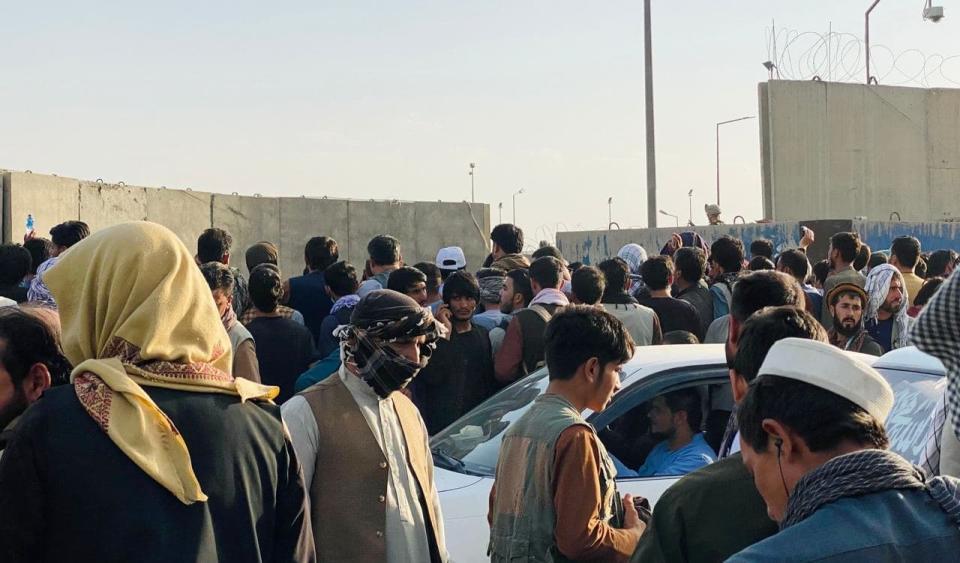 KABUL, AFGHANISTAN - AUGUST 24: People who want to flee the country continue to wait around Hamid Karzai International Airport in Kabul, Afghanistan on August 24, 2021. (Photo by HaroonÂ Sabawoon/Anadolu Agency via Getty Images)