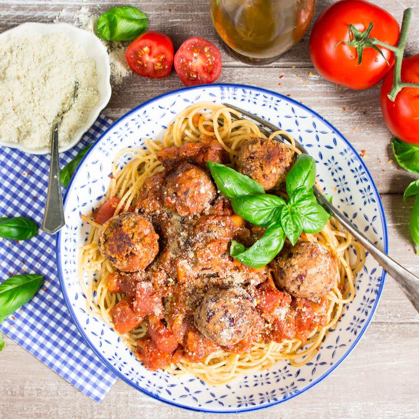 <p>Don't tell anyone these were made with beans and see if they figure it out.</p><p>Get the recipe from <a rel="nofollow noopener" href="http://veganheaven.org/recipe/spaghetti-with-bean-balls/" target="_blank" data-ylk="slk:Vegan Heaven;elm:context_link;itc:0;sec:content-canvas" class="link ">Vegan Heaven</a>.</p>